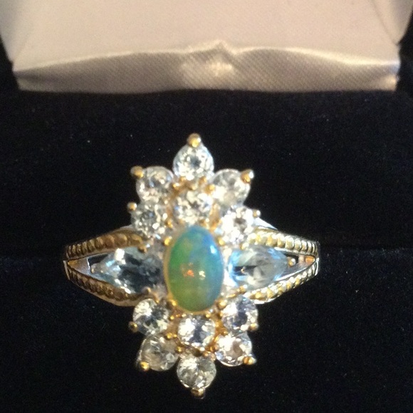 Genuine Fiery Opal & Aquamarine Ring - Picture 2 of 12